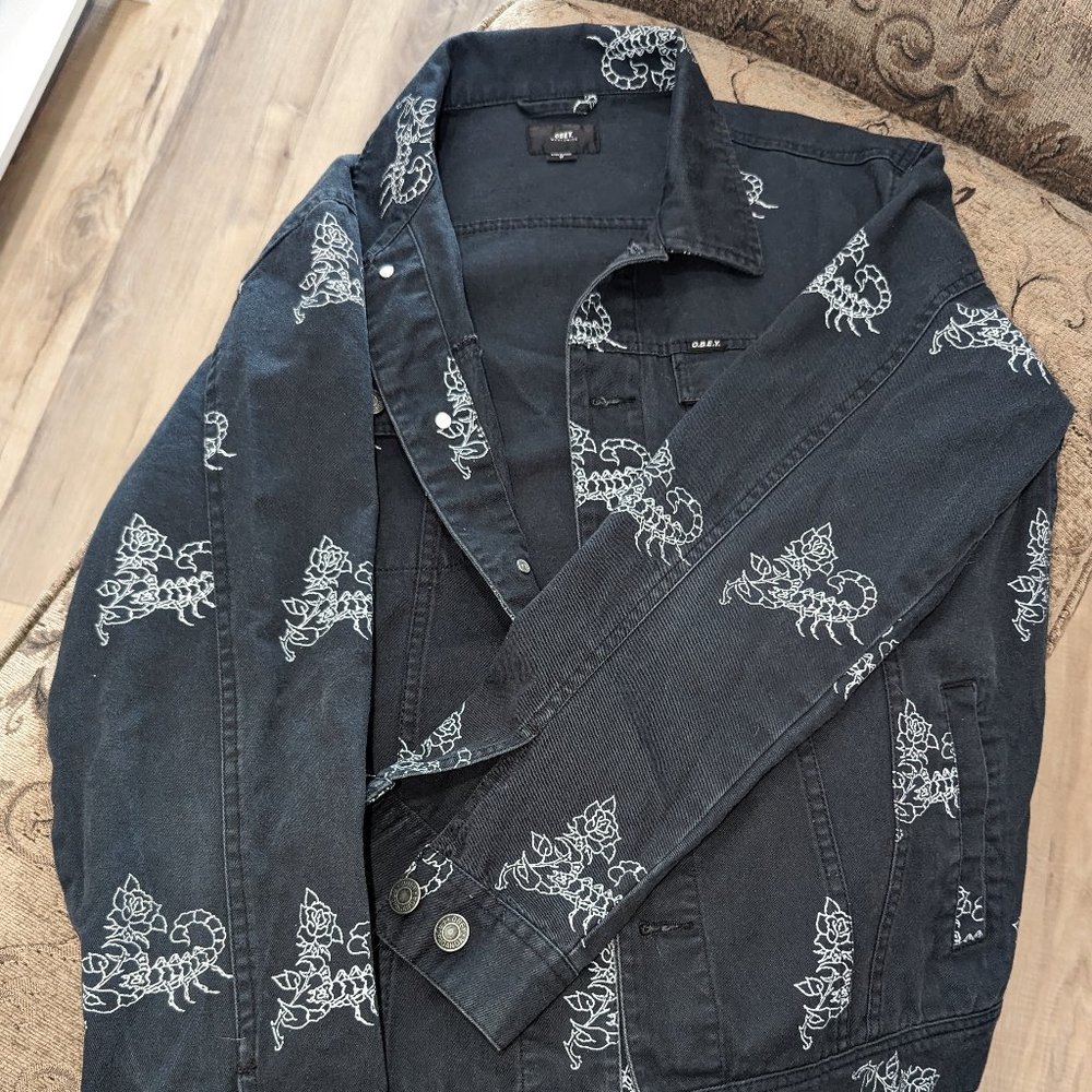 Men's Black Printed Denim Jacket